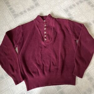 Vintage LL Bean Henley Sweater Mens Lrg Heavyweight Fisherman Cotton Made In USA